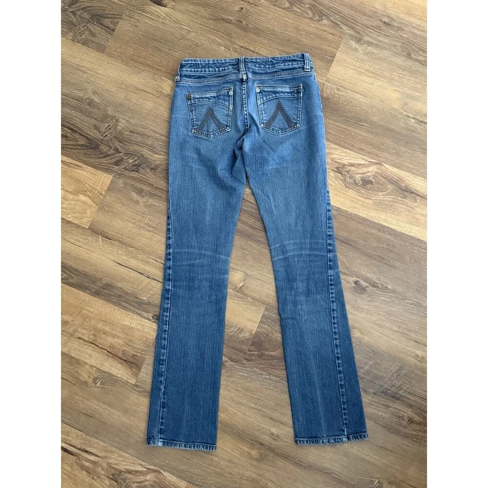 DELiA*s Catalog Morgan Jeans Juniors 3/4 R Blue‎ Low Rise Straight Dark Wash Y2K